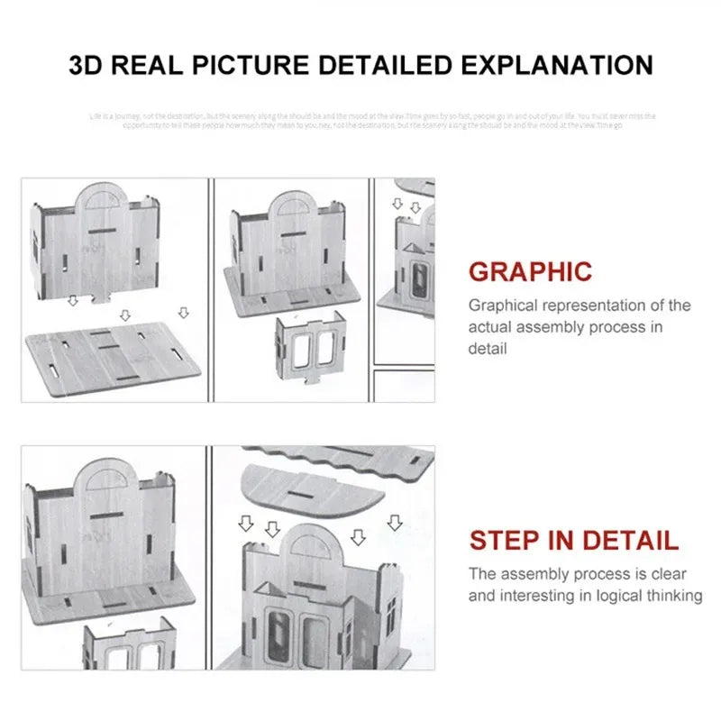 3D Wooden Puzzle Model Cozy Cottage, Handmade