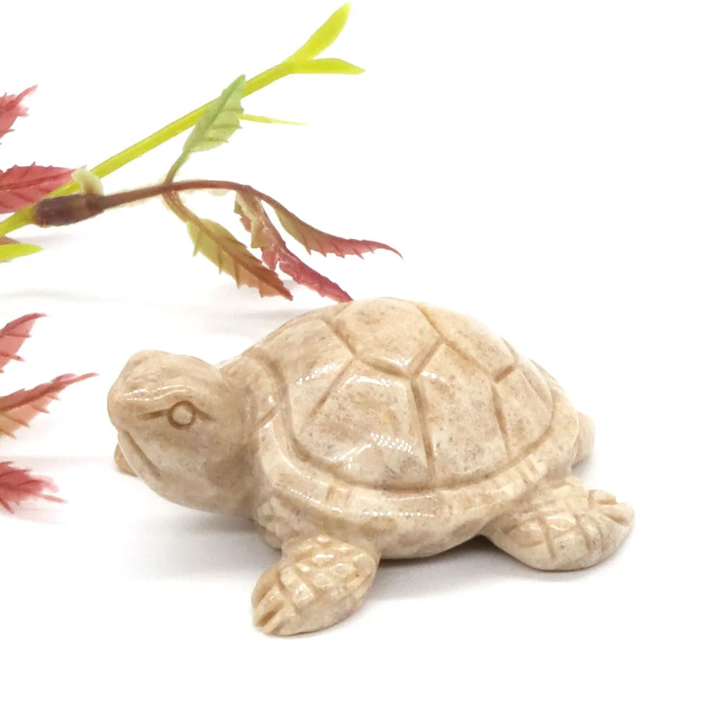 2.3" Sea Turtle Statue Natural Stone Coral Jade Carved Reiki Healing Crystal Animal Figurine Feng Shui Crafts Home Decoration