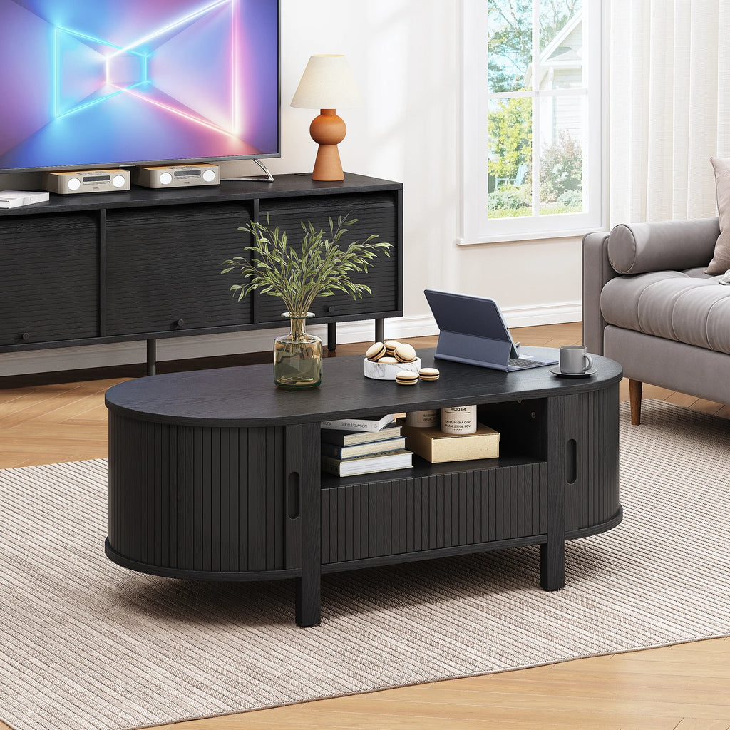 Mid-Century Oval  47" Fluted Coffee Table, 2 Colors
