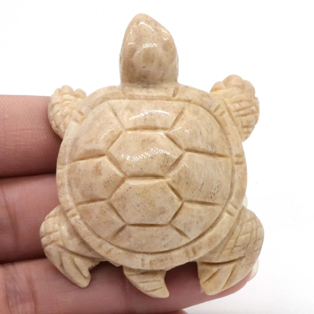 2.3" Sea Turtle Statue Natural Stone Coral Jade Carved Reiki Healing Crystal Animal Figurine Feng Shui Crafts Home Decoration