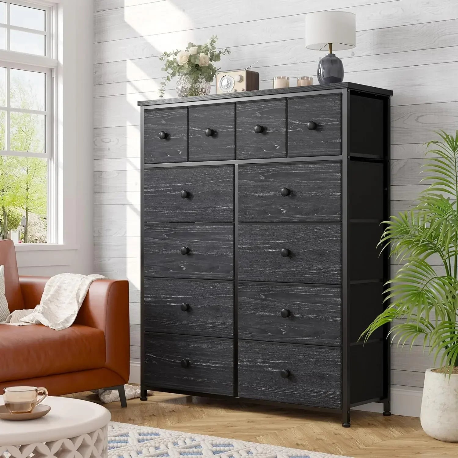 Sleek Black Dresser with 12 Drawers; Tons of Storage.