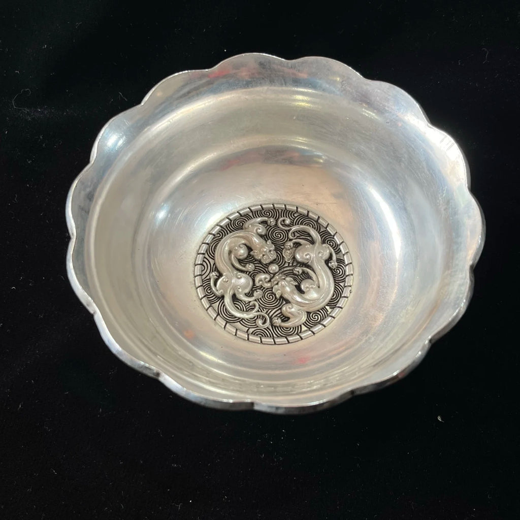Tibetan Silver Lace Bowl embossed flower/Animals pattern