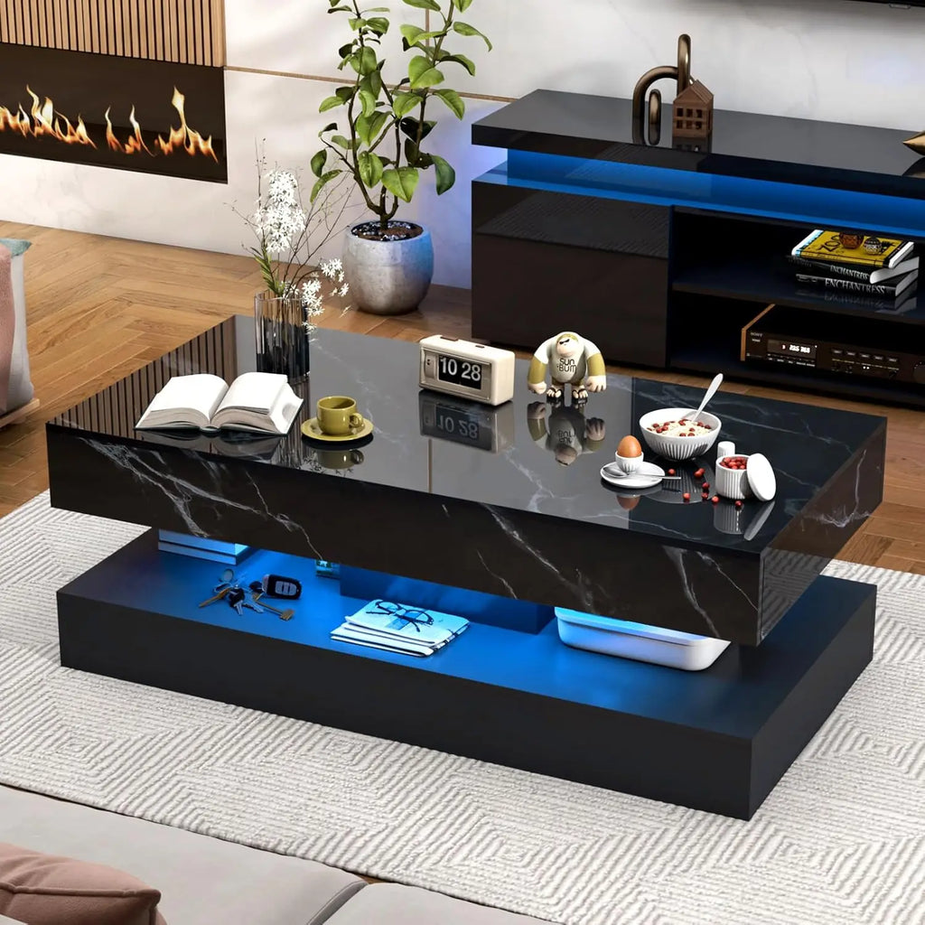 LED Coffee Table, Double-Layer Design, 2 Colors, 2 Sizes