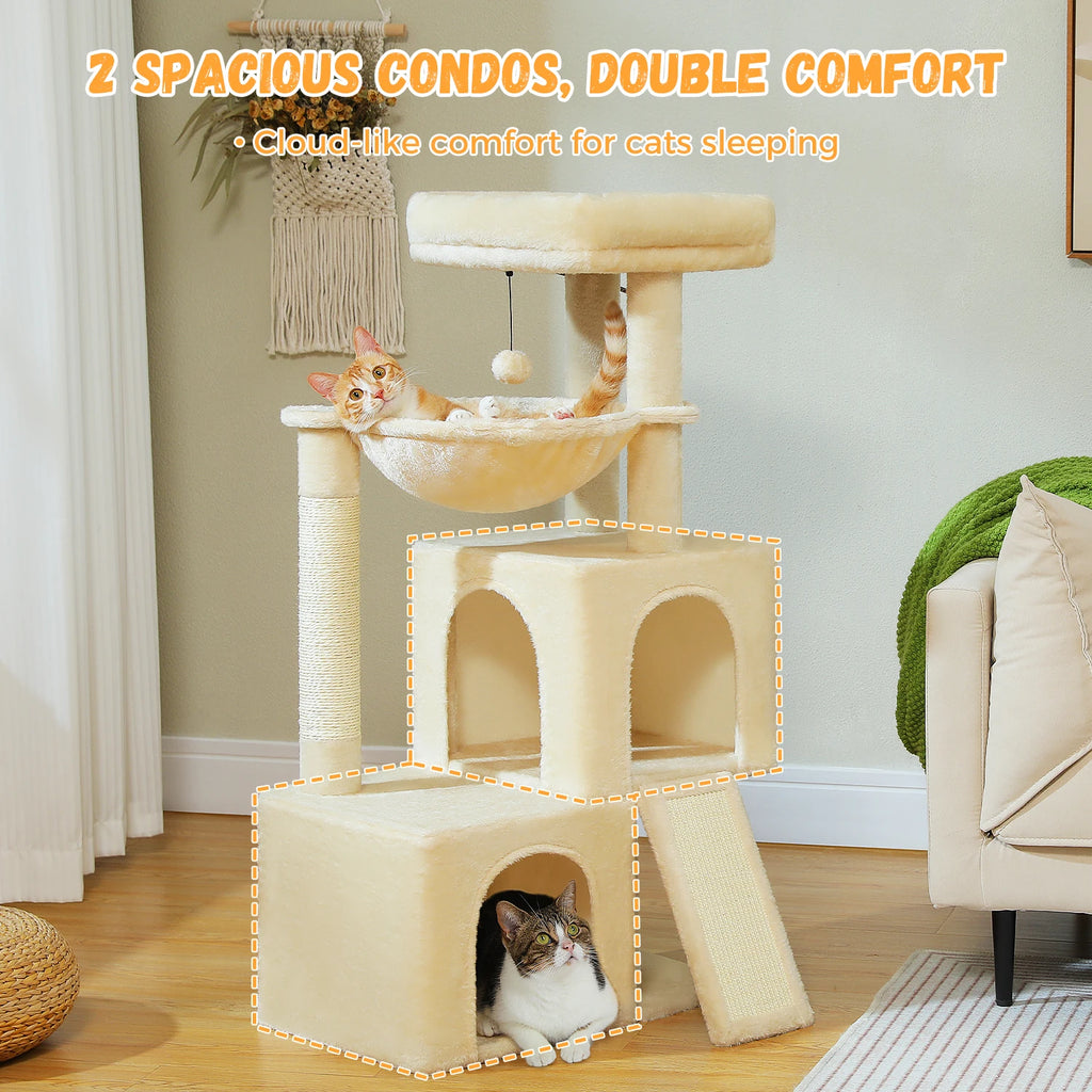 Spacious Cat Tower; Natural Sisal Scratching Posts