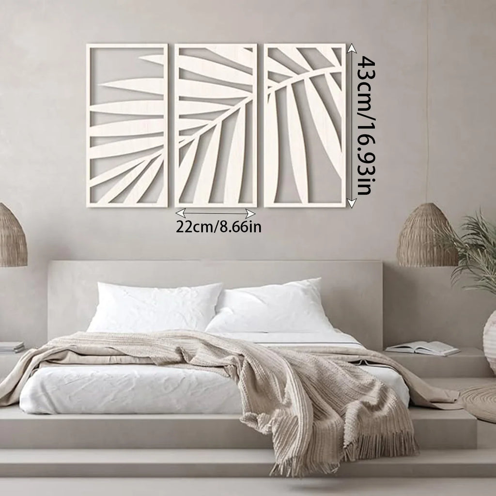 3pcs Hollow Wooden Leaf Wall Art Decoration