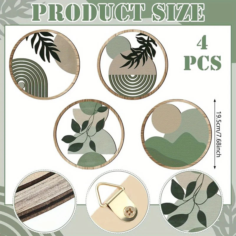 4 Bohemian Wall Art Set - Wooden Farmhouse Aesthetic
