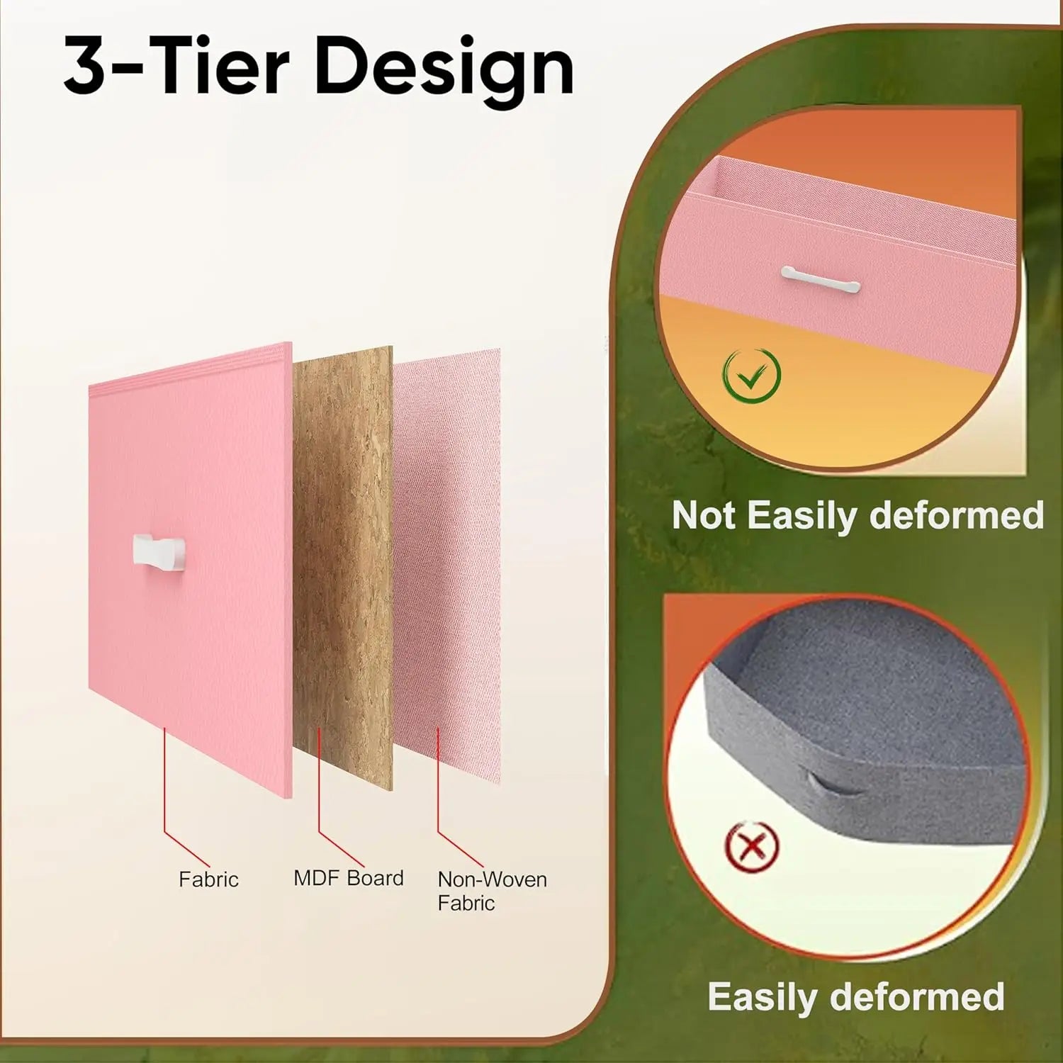 Pink Dresser, 8 Fabric Drawers, LED Lights, Charging Station,