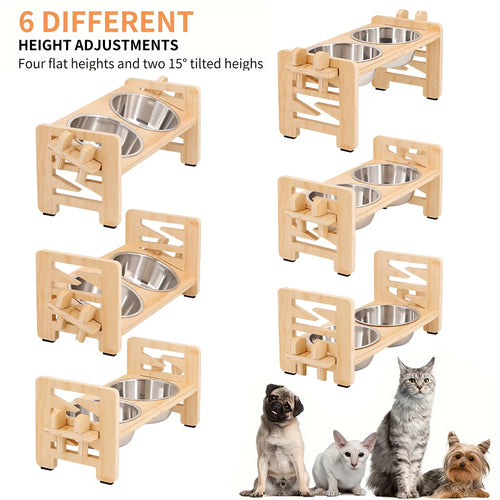 2-Bowl Cat Feeder; Wood Stand