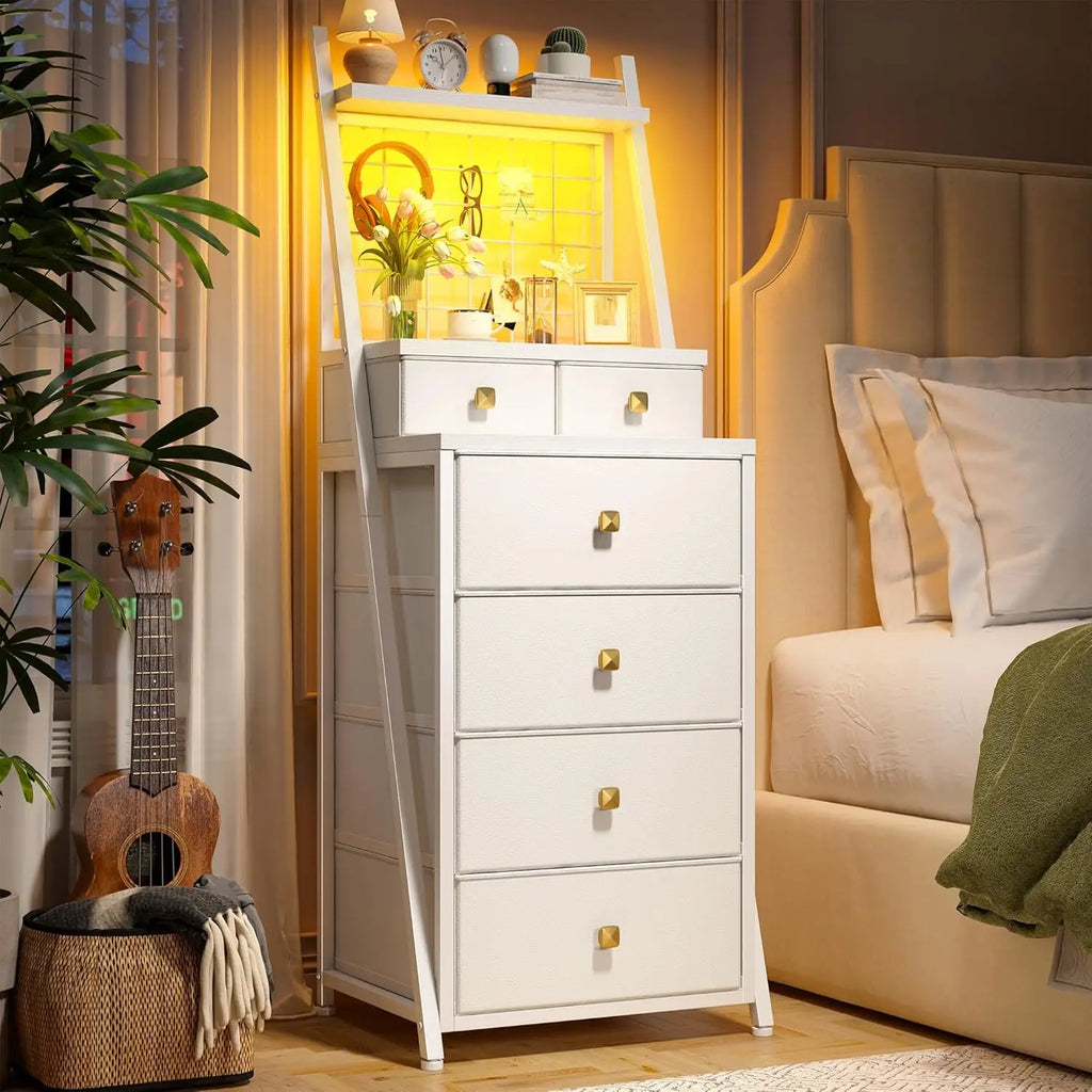 Striking 6-Drawer Dresser, LED Light Grid, 3 Colors