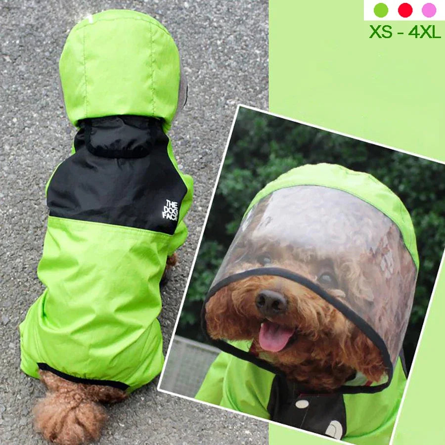 Dog Raincoat Jumpsuit, Transparent Hood, Waterproof