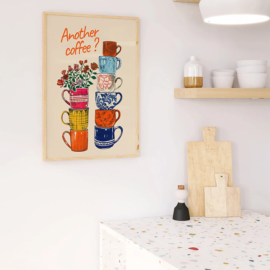 Funny Coffee Cups Floral Wall Art Prints