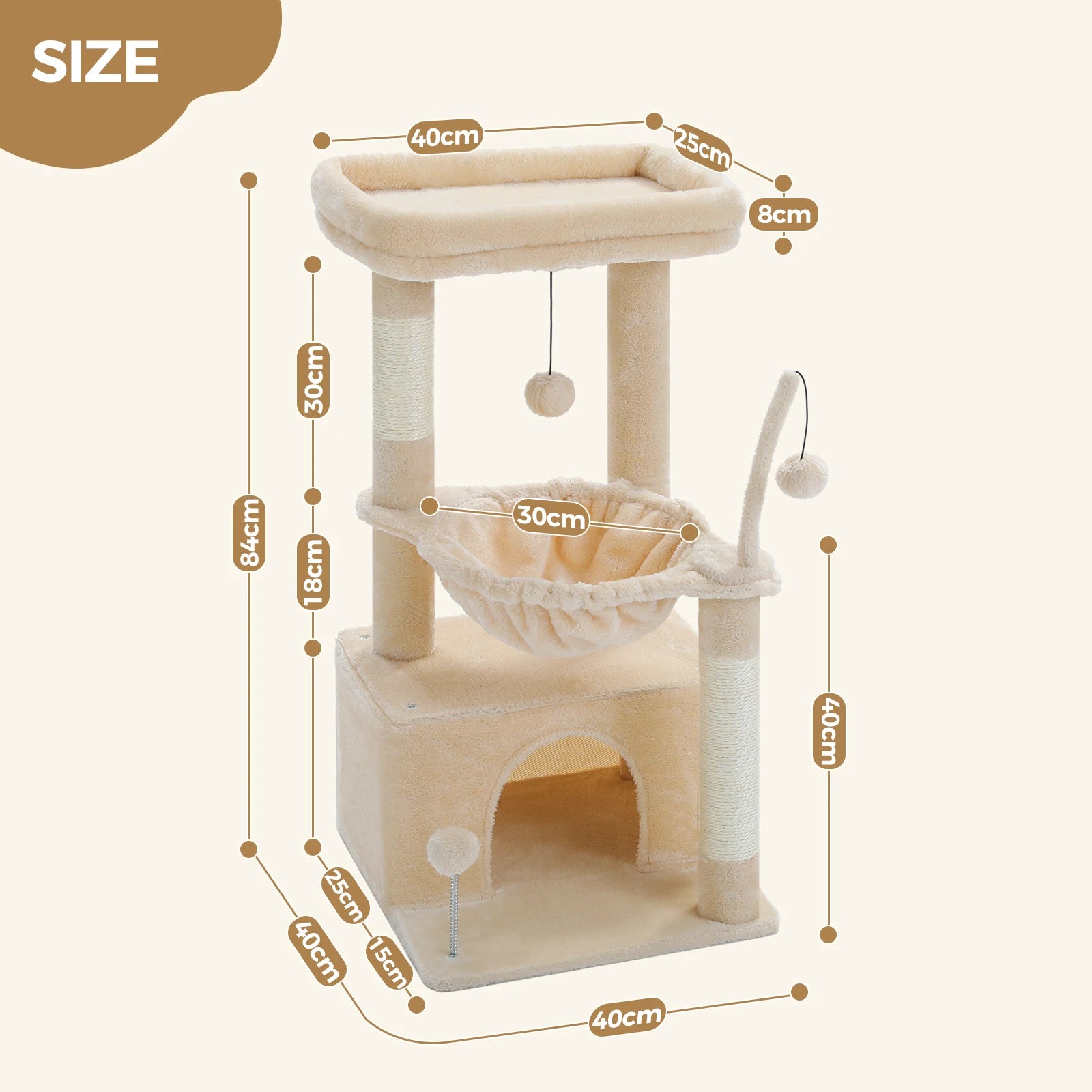 Spacious Cat Tower; Natural Sisal Scratching Posts