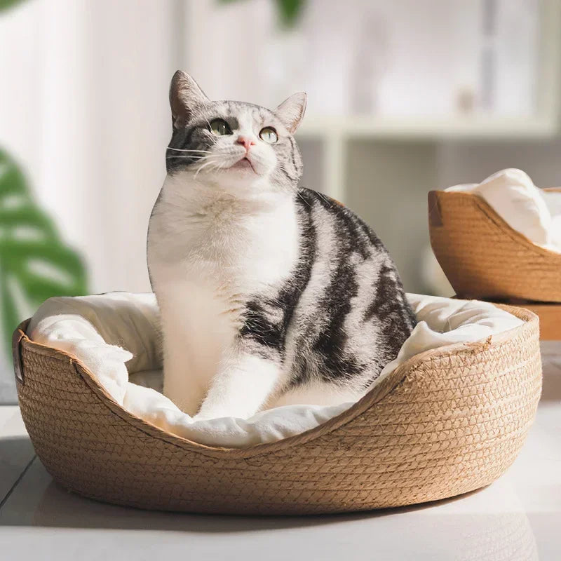 Bamboo Weaving Cozy Nest Basket; Removable Cushion