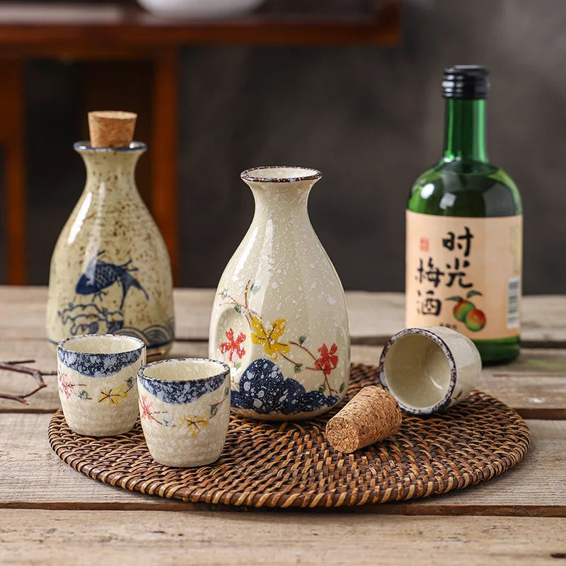 Japanese Ceramic Sake Pot & Cups Set