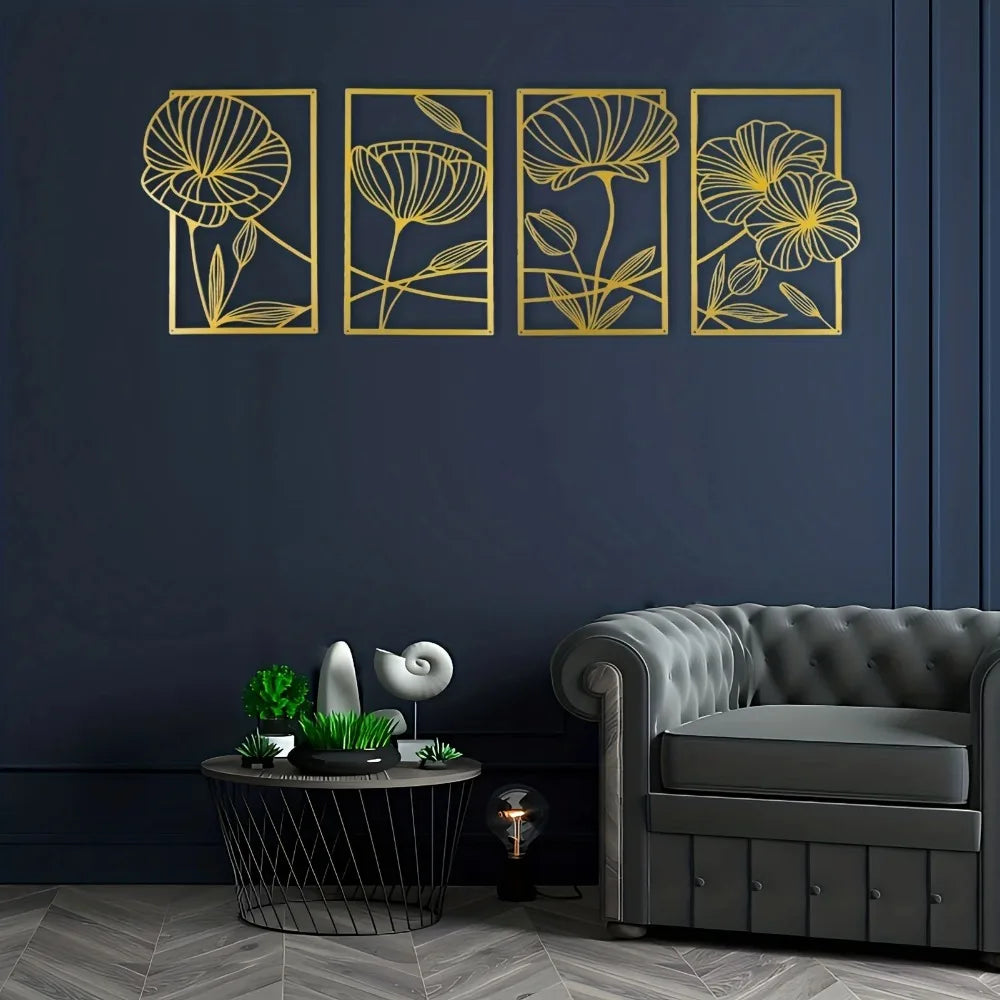 4-Piece Minimalist Metal Lotus Flower Wall Decor
