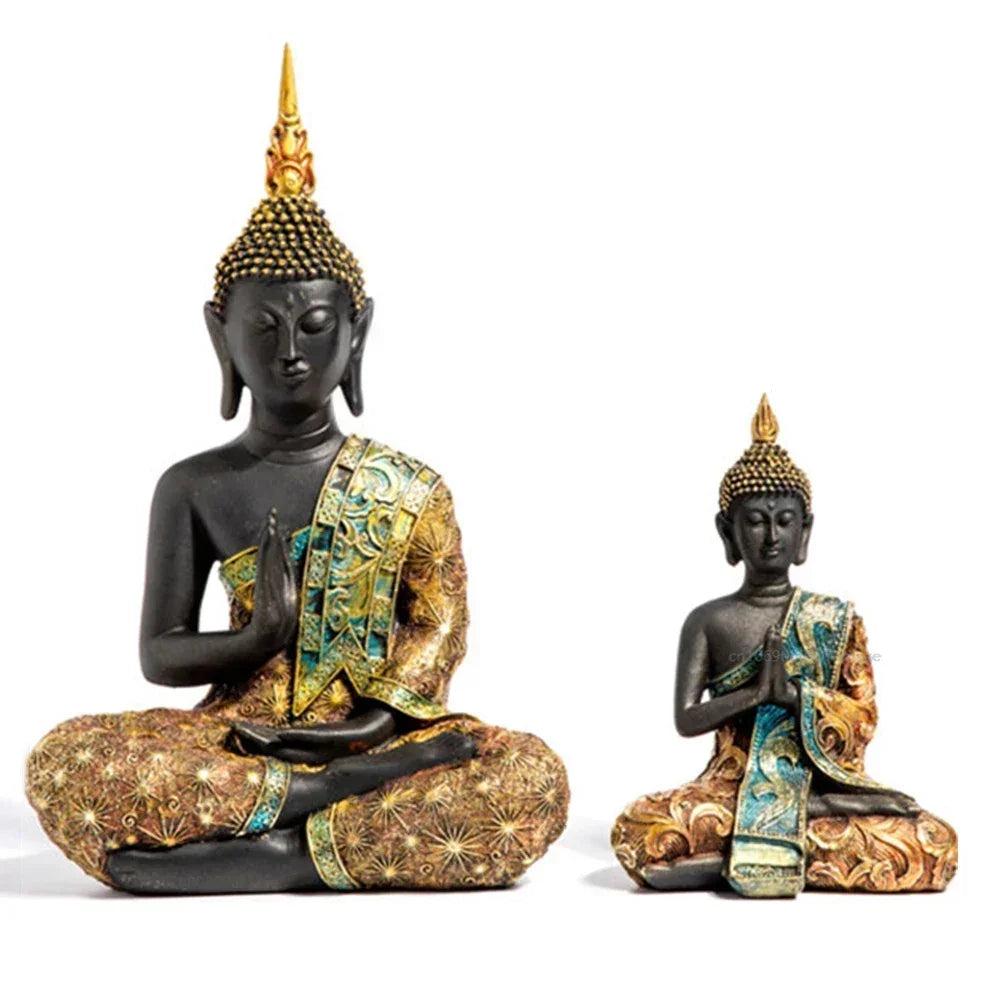 Buddha Sculpture, Green Resin, Handmade Fengshui Figurine