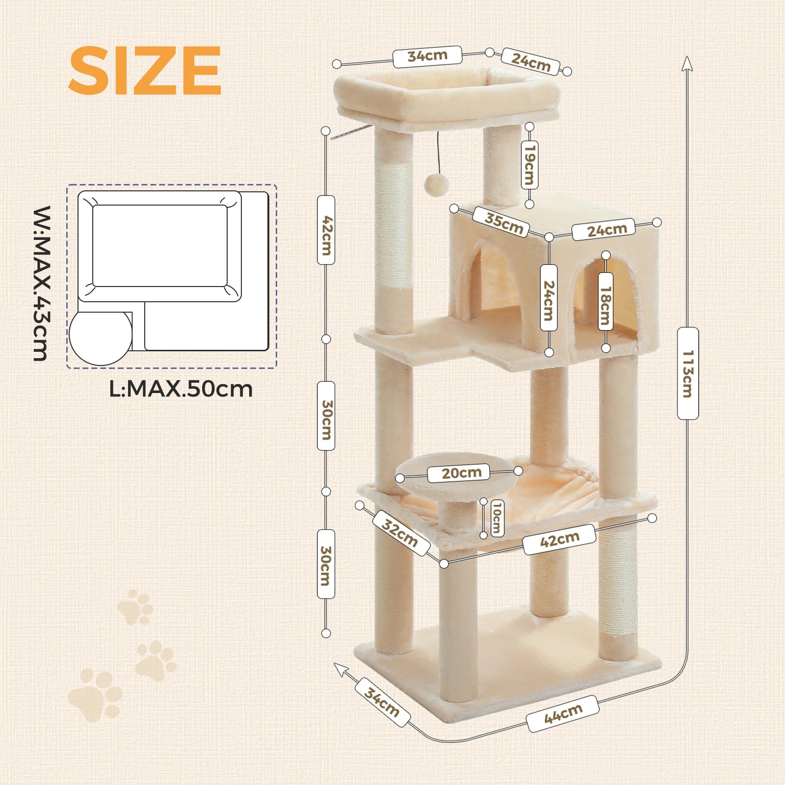 5-Level Cat Tower, 45" with Top Perch