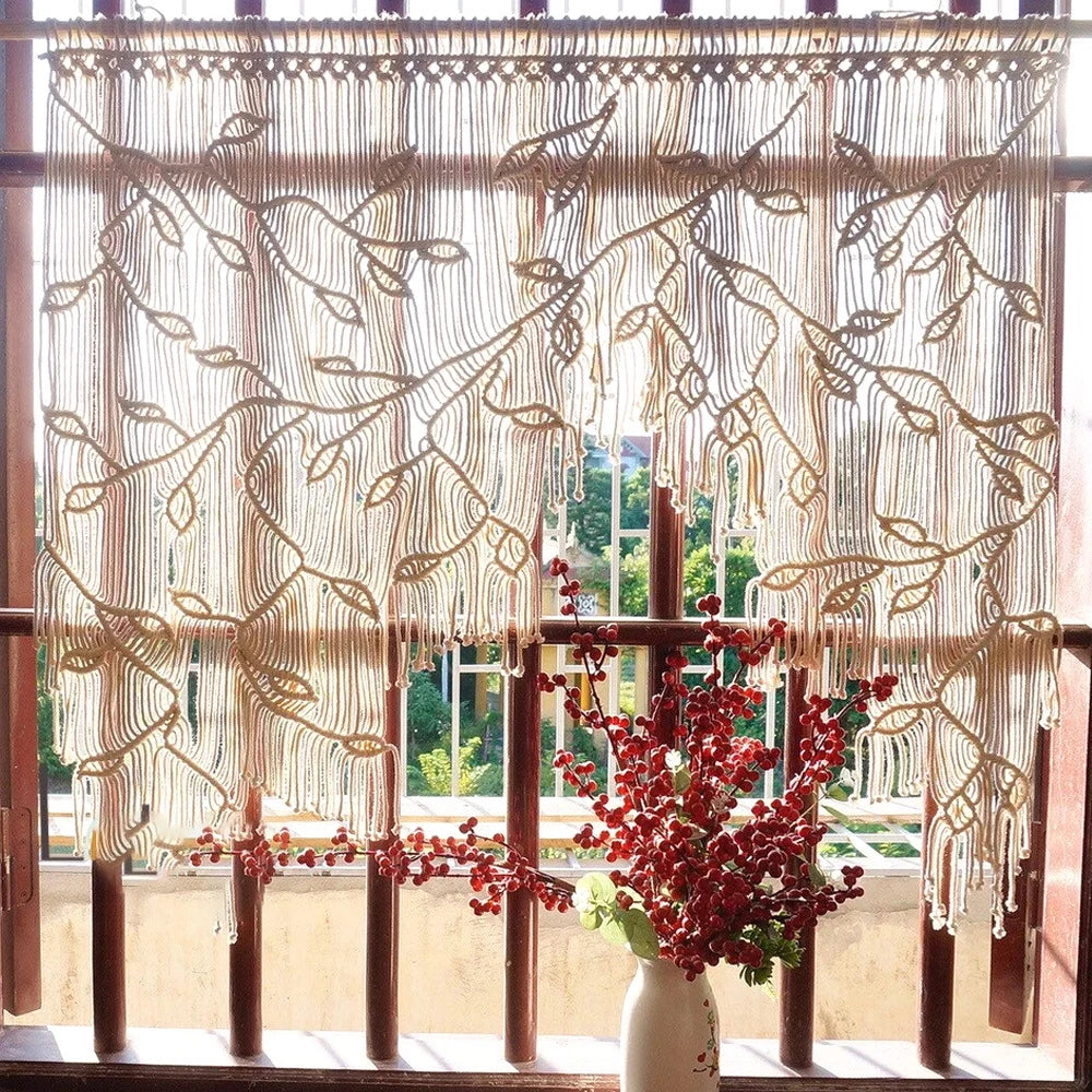 Handmade Macrame Leaf Pattern Window Tapestry