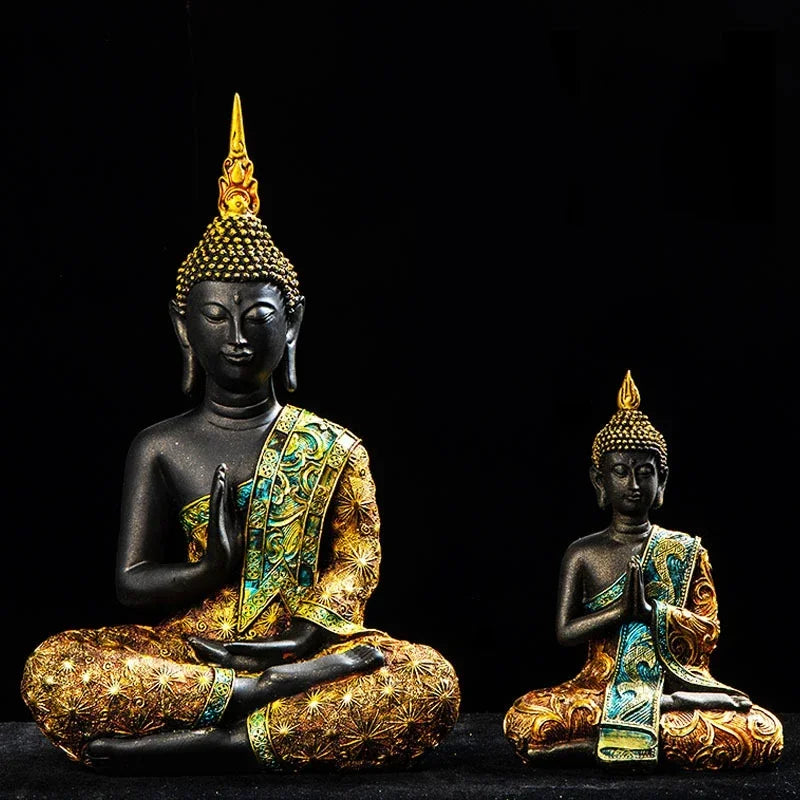 Buddha Sculpture, Green Resin, Handmade Fengshui Figurine