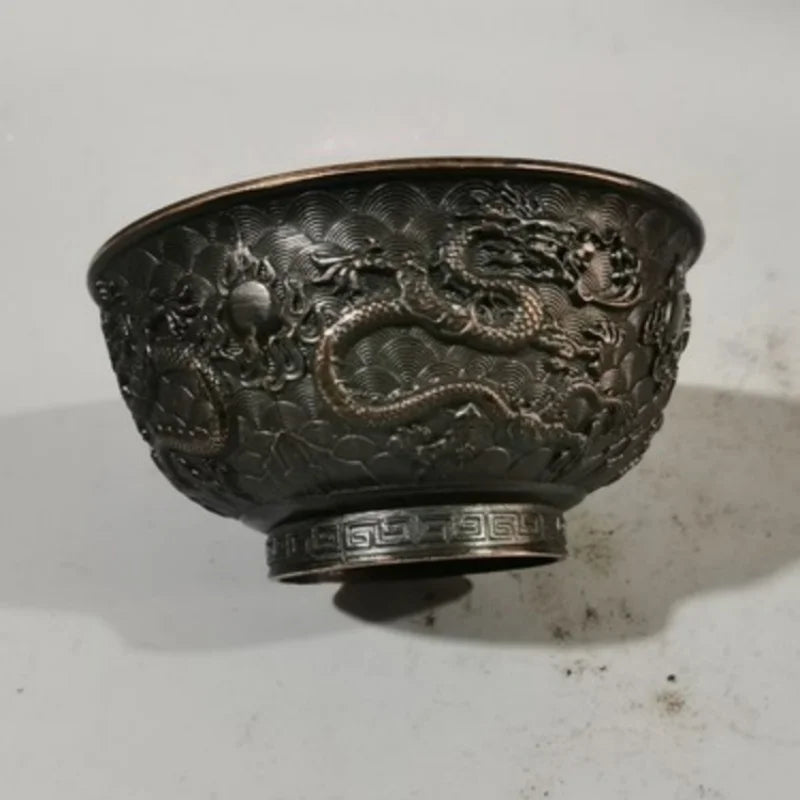 Chinese Bronze Nine Dragon Wealth Treasure Bowl