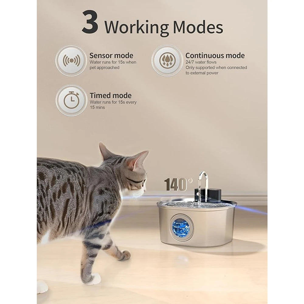 3.2L Stainless Steel Wireless Cat Water Fountain