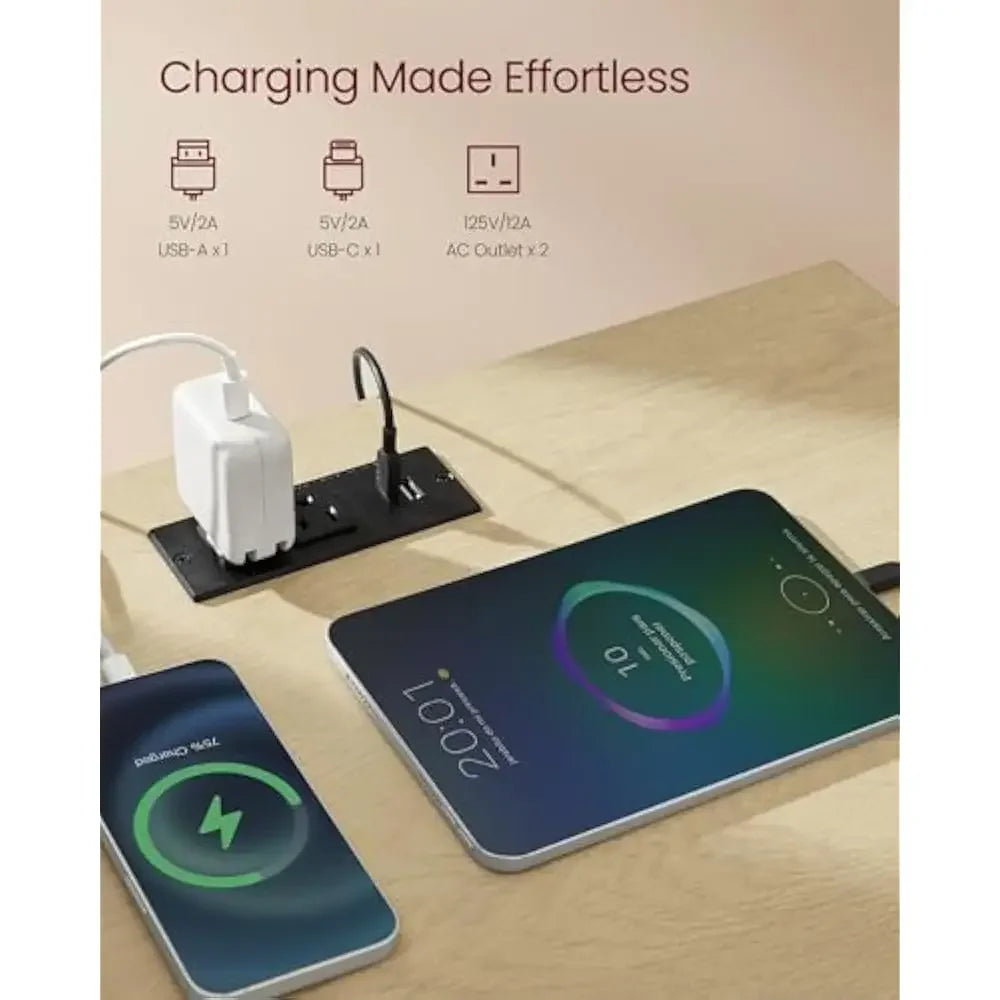 Fluted 2-Drawer Nightstand, AC Outlets, USB Ports; Set of 2