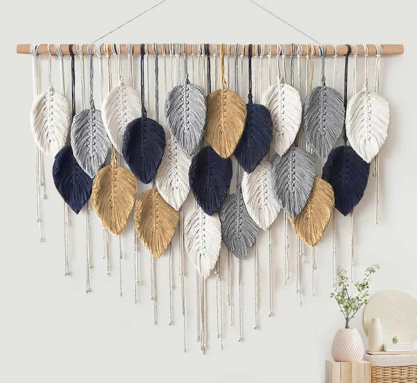 Handmade Boho Cotton Leaf Macrame Wall Art