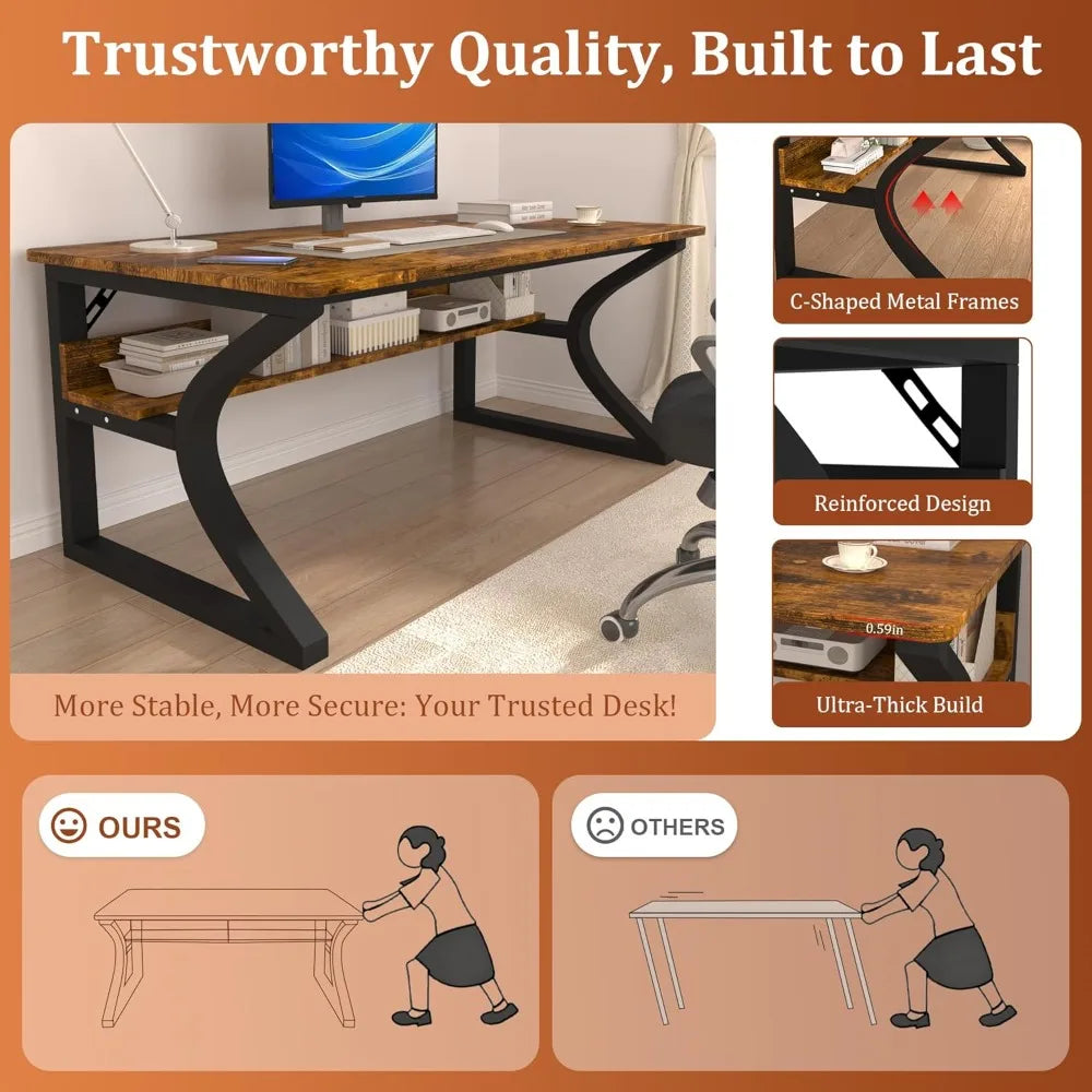 Desk with Metal Frame for Office or Bedroom Study/Homework Station