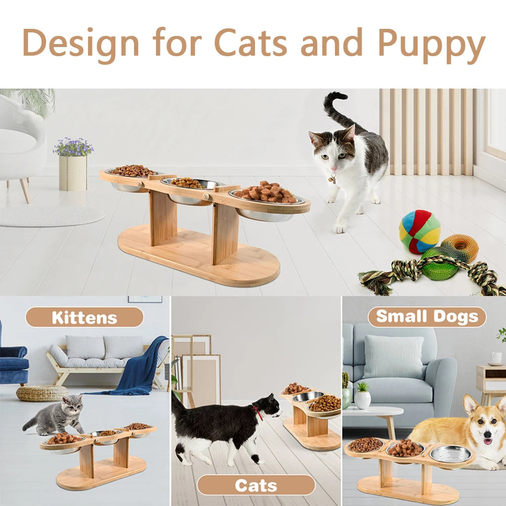 Cat 3 Bowl Raised Wooden Tilt Stand