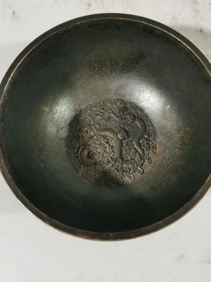 Chinese Bronze Nine Dragon Wealth Treasure Bowl