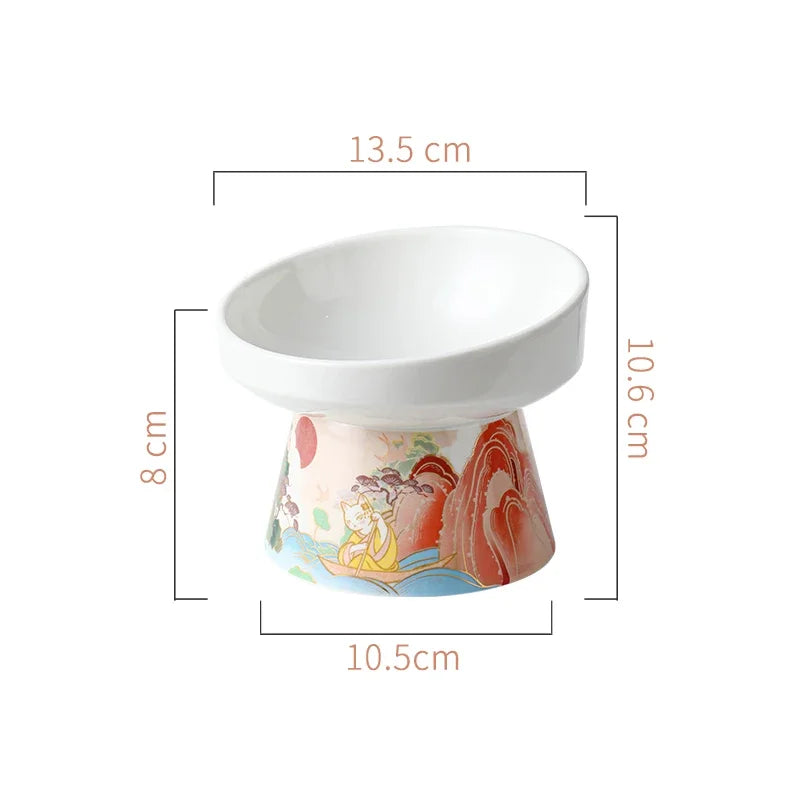Chinese Style Elevated Ceramic Cat Water/Food Bowl