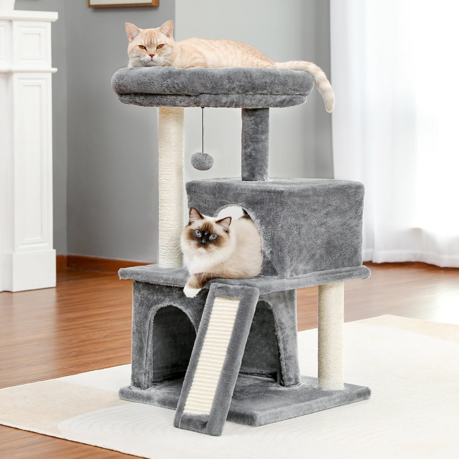 Spacious Cat Tower; Natural Sisal Scratching Posts