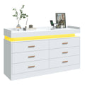 Modern Dresser with 6 Wide Drawers, Gold Hardware, LED Lights