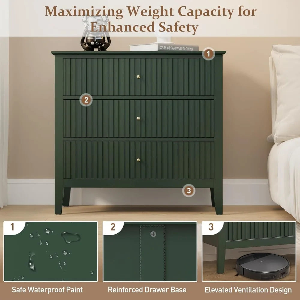 Fluted 3-Drawer 32" Nightstand, Room Chest, TV Stand