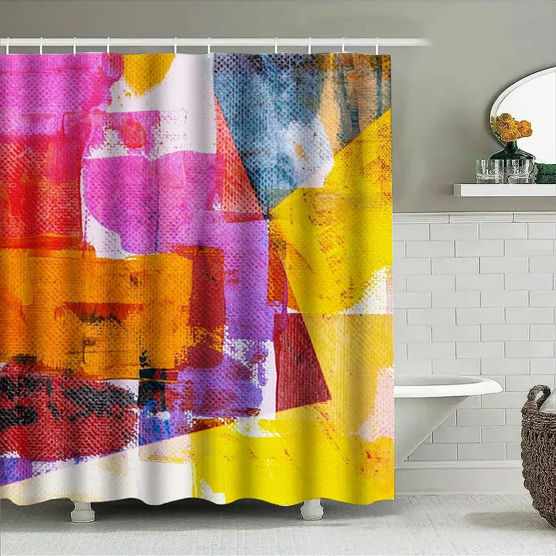 Abstract Shower Curtain; Vivid Multicolored Bath Decor