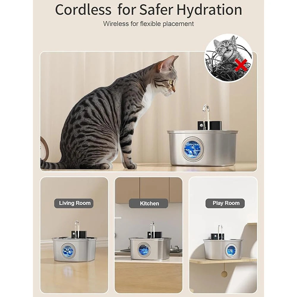3.2L Stainless Steel Wireless Cat Water Fountain