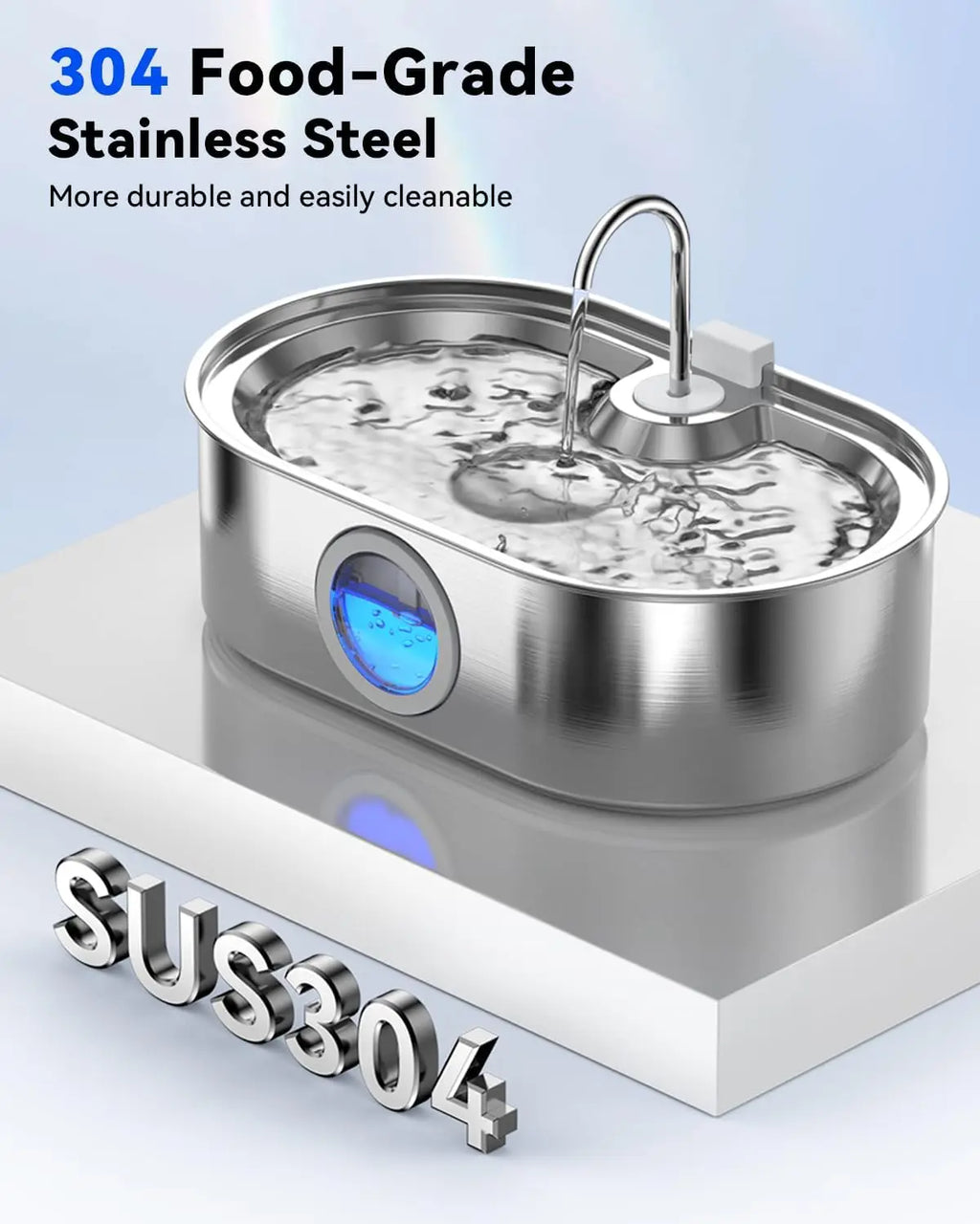13L Stainless Steel Pet Fountain; Quiet Pump