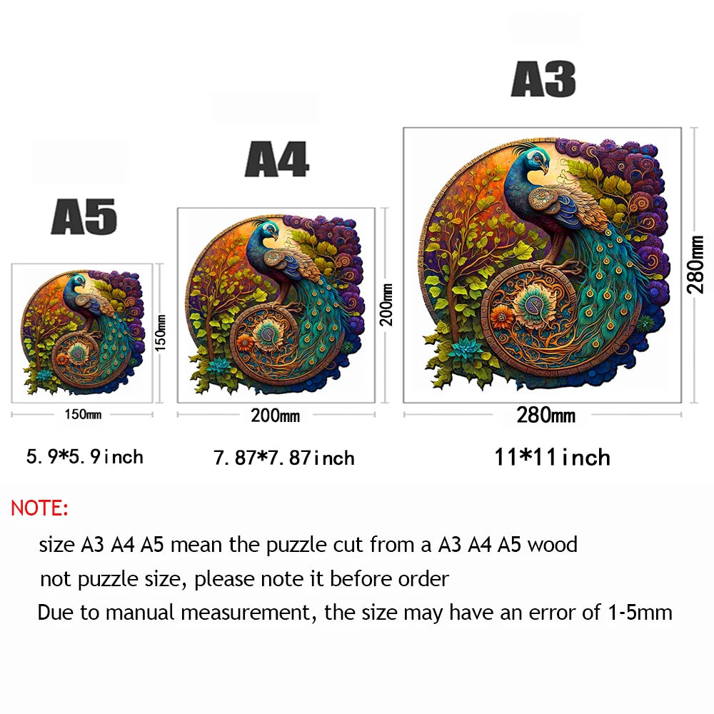 Adult Animal Wooden Puzzles Round Peacock