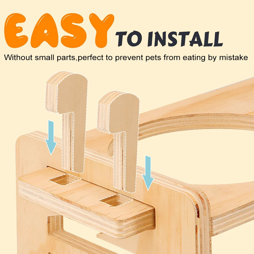 2-Bowl Cat Feeder; Wood Stand