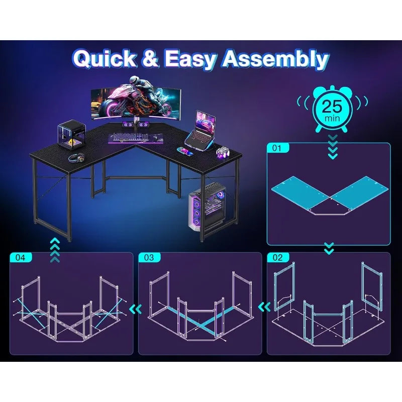 L-Shaped Space Saving Corner Workstation or Gaming Desk