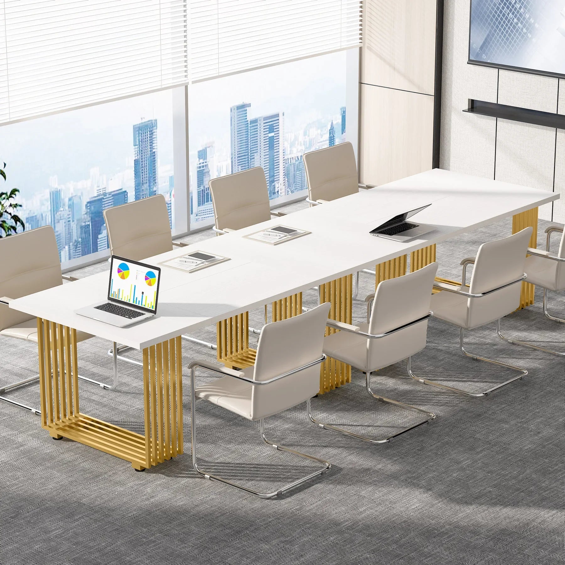 Modern Office Desk with Gold Metal Legs
