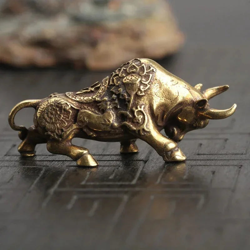 Brass Bullfighting Statue, Lucky Copper Animal Figurine