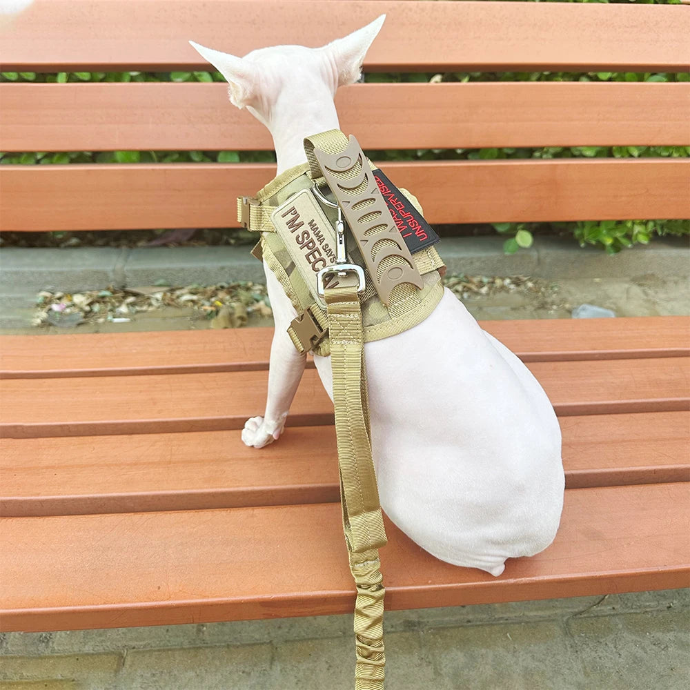 Tactical Nylon Cat Harness Leash Patch Kit for Cats and Small Dogs Vest Military Dog Work Outdoor Training Accessories
