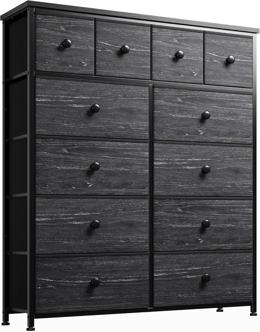 Sleek Black Dresser with 12 Drawers; Tons of Storage.
