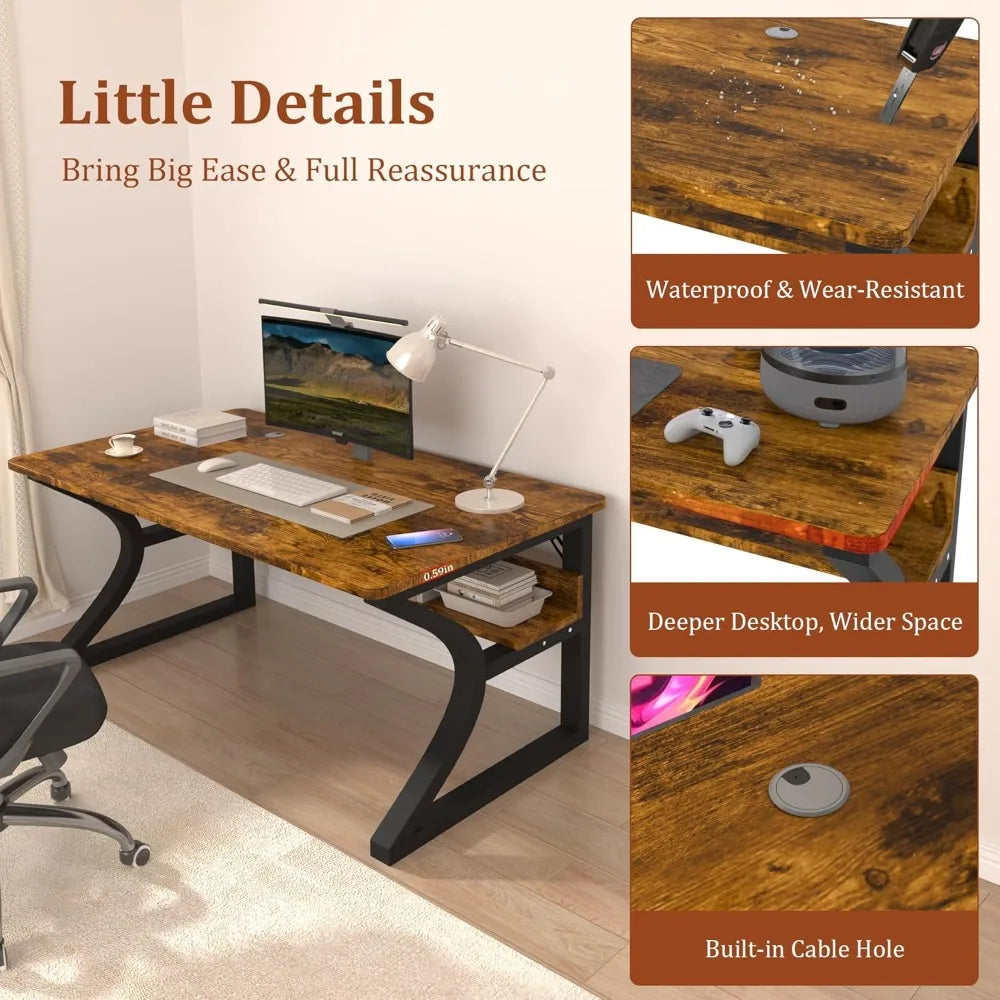 Desk with Metal Frame for Office or Bedroom Study/Homework Station