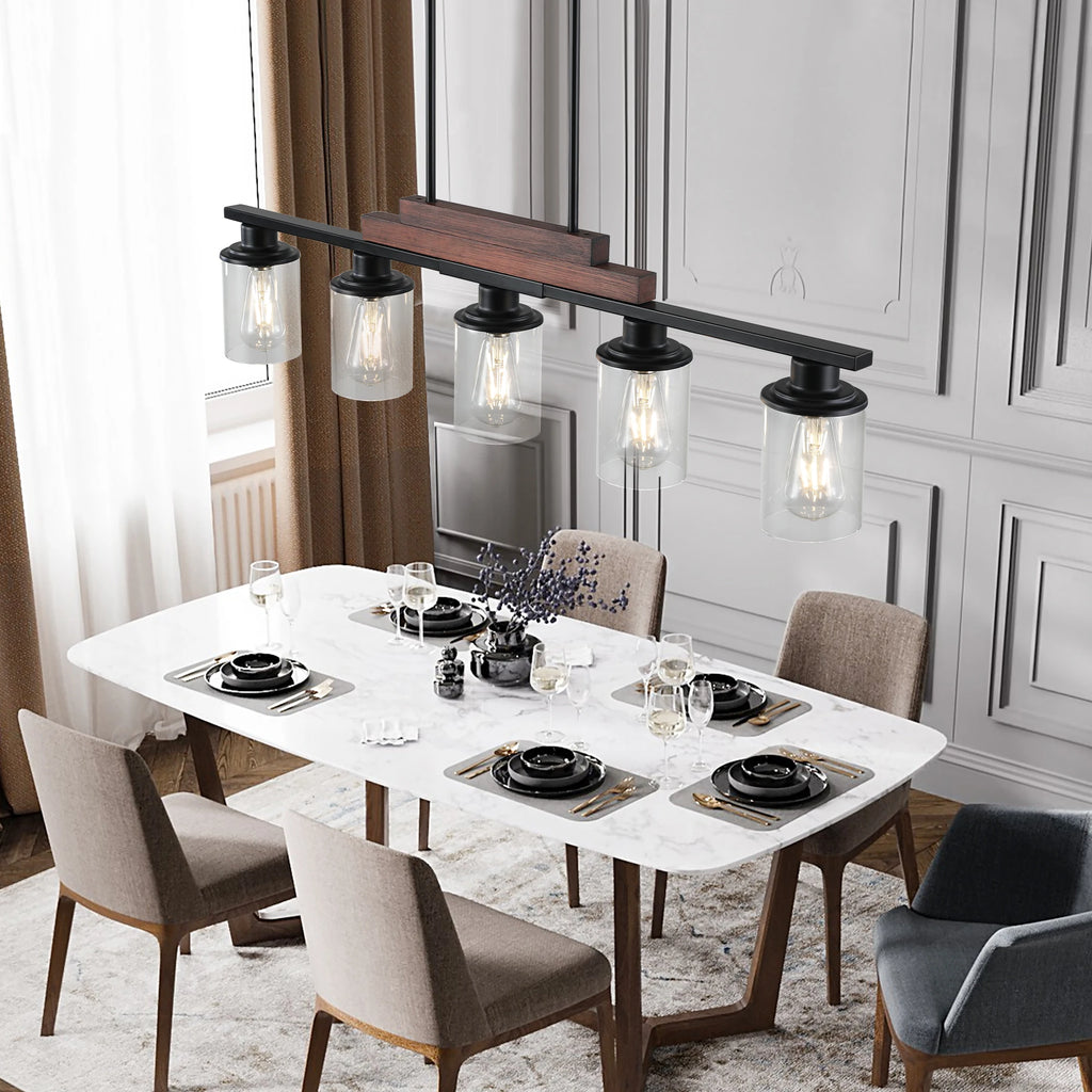 Industrial 5-Light Chandelier, Glass Shades; 4 Colors Available
