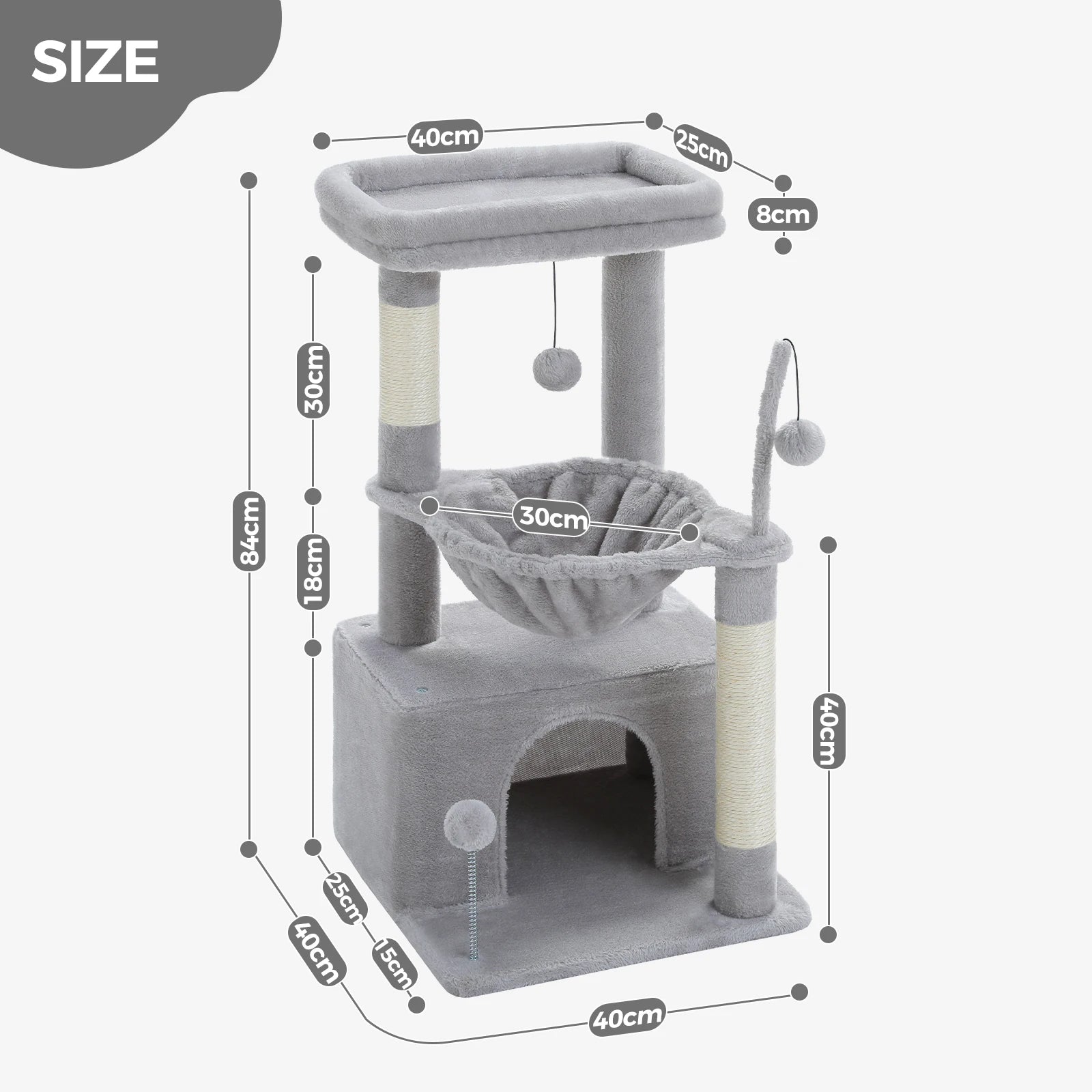 Spacious Cat Tower; Natural Sisal Scratching Posts