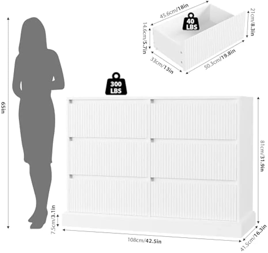 Modern 6-Drawer Dresser; Dining Room Sideboard
