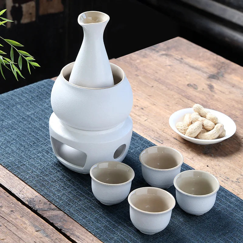 Japanese Sake Pot, Warmer, Cups, Ceramic 7pcs Set