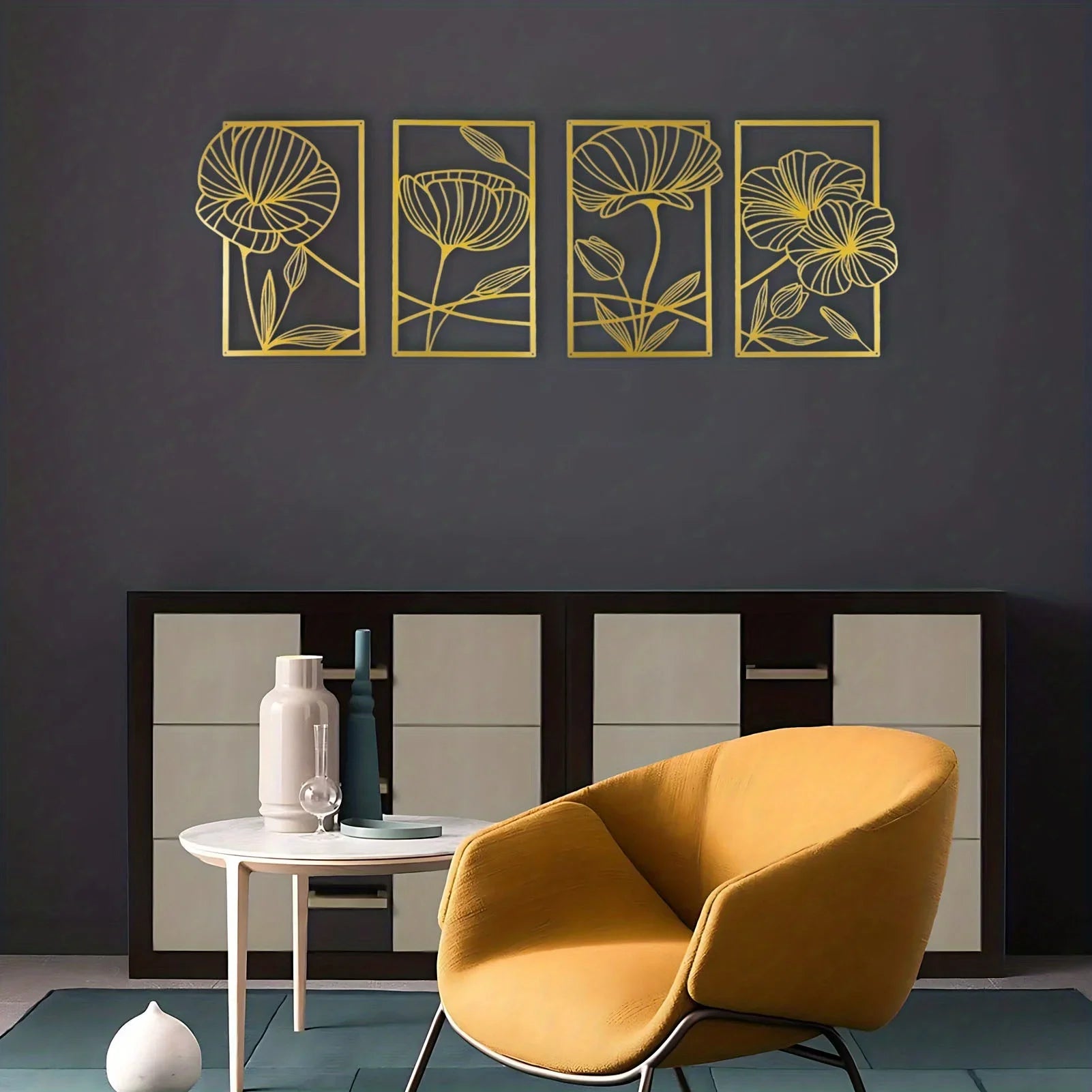 4-Piece Minimalist Metal Lotus Flower Wall Decor